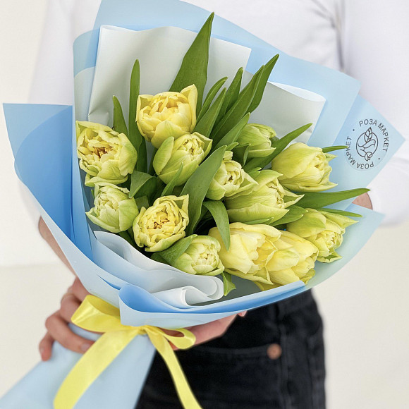 Букет из 13 пионовидных тюльпанов Верона (Голландия) в фирменной упаковке